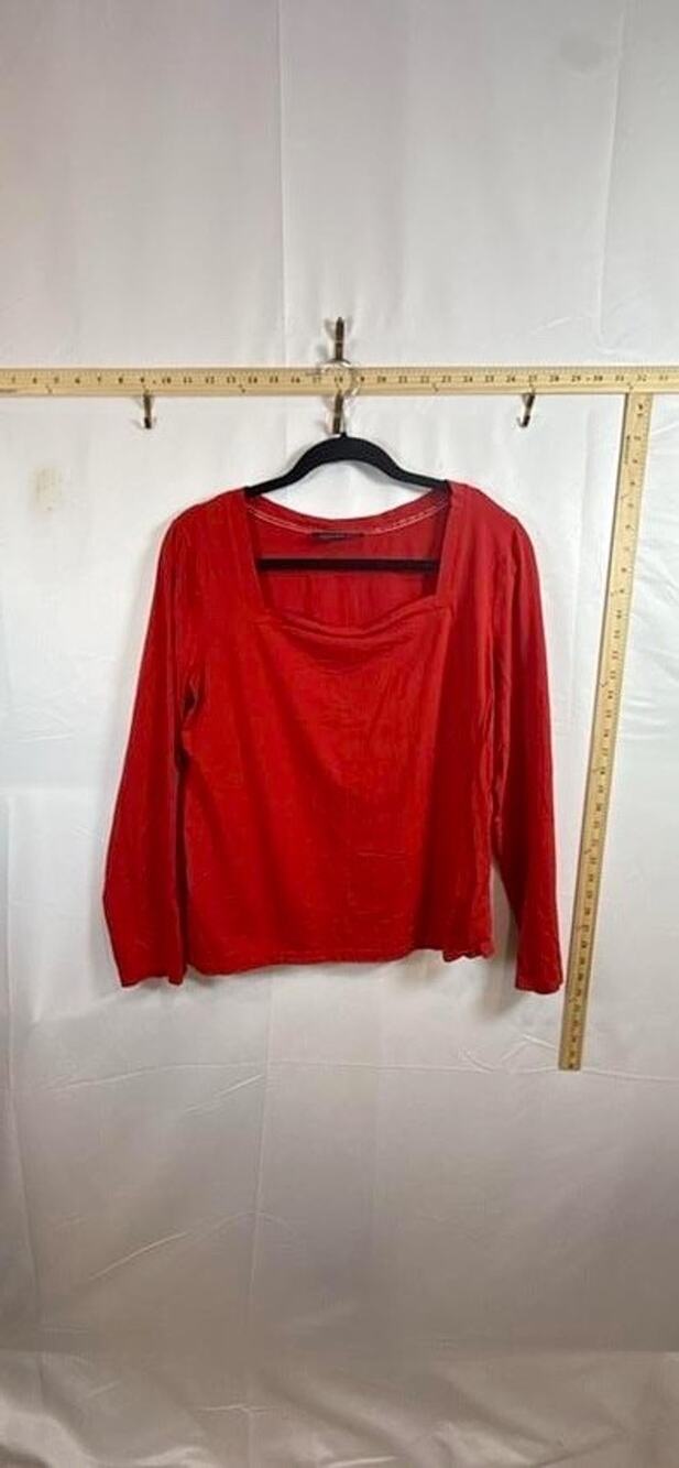 Jones New York Signature XL Red Square Neck Top Long Sleeve Cotton Knit Blouse